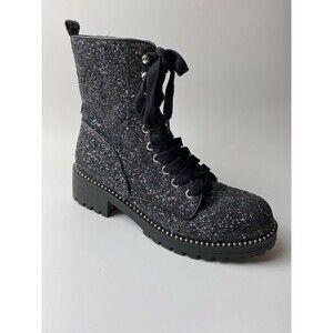 Portland Women’s 8.5 Black Lace Up Glitter Combat Boots Whimsigoth Artsy Funky
